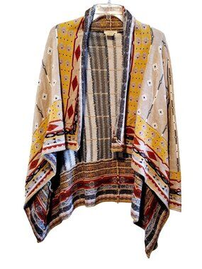 Freeway Womens Boho Open Front Poncho Cardigan With Southwestern Print Size S Co